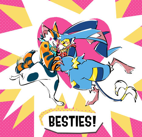 flatcolor, +1 character, bg elements